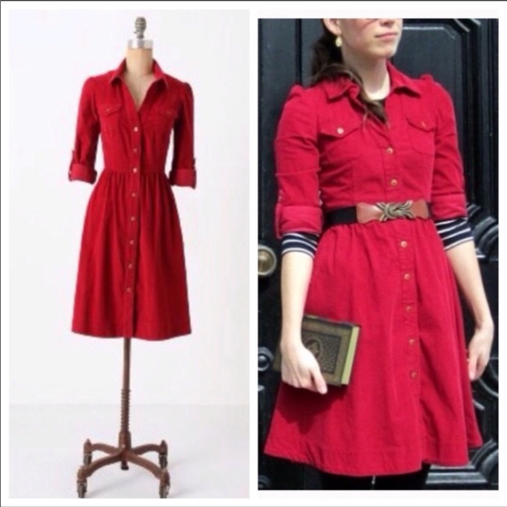 Anthropologie Corduroy Button up Dress